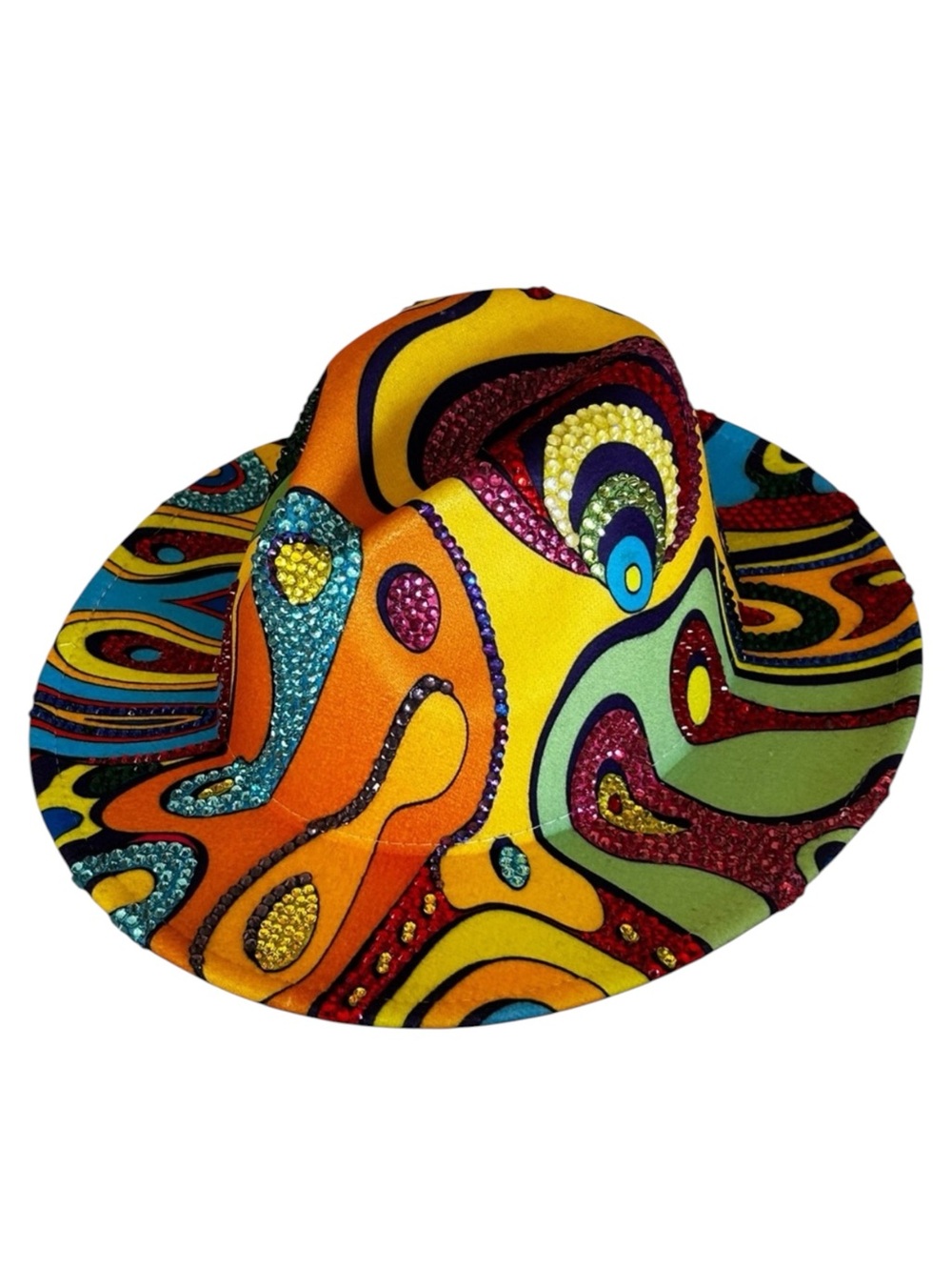 Vibrant Multicolor Rhinestone Embellished Fedora Hat ONE OF A KIND